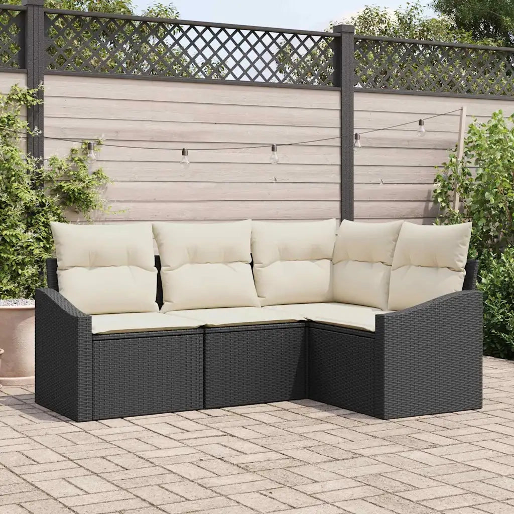 Set di divani con cuscino 4 pcs Nero polyrattan