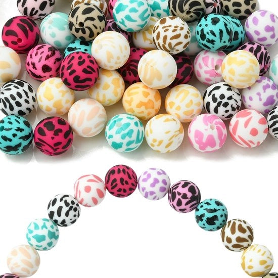 Accessori per DIY 50 pezzi Gemellati a forma di goccia 15mm con stampa leopardo Focal in silicone Chunky con stampa di caramello Animali Accessori per gioielli Bracciali Collane Artigianato Tasche Telefono Chiavi Decorazioni