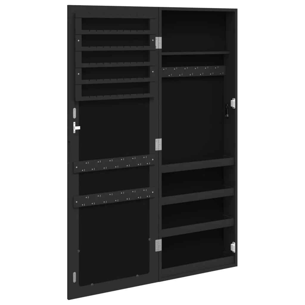 Mobiletto portagioie mobile contenitore organizer per camera da letto spogliatoio bagno con specchio a parete 37,5 x 10 x 106 cm nero 02_0022843