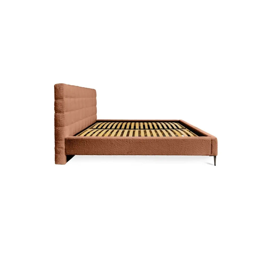 Letto MILLIO - Terracotta - 140x200 cm - Tessuto bouclé in ciniglia - Rete inclusa - Comfort da hotel 5 stelle