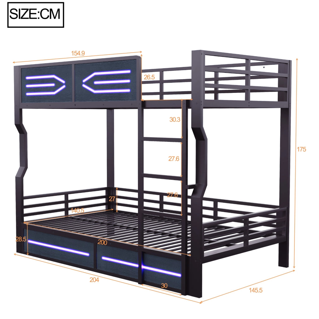letto a castello mdf metallo nero 140 x 200 cm