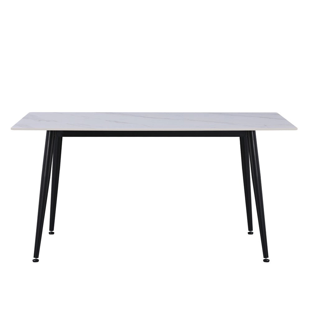 Tavolo da Pranzo Kilo 160×90 cm in Ceramica Effetto Marmo Bianco opaco e Gambe Nere