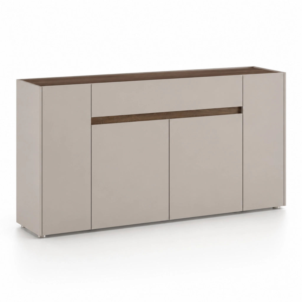 Credenza Moderna Madia In Melaminico Con 4 Ante E 1 Cassetto Mobile Contenitore Sala da Pranzo Soggiorno Design Senza Maniglie Elegante Capiente 170 x 85 x 40 cm Noce Chiaro