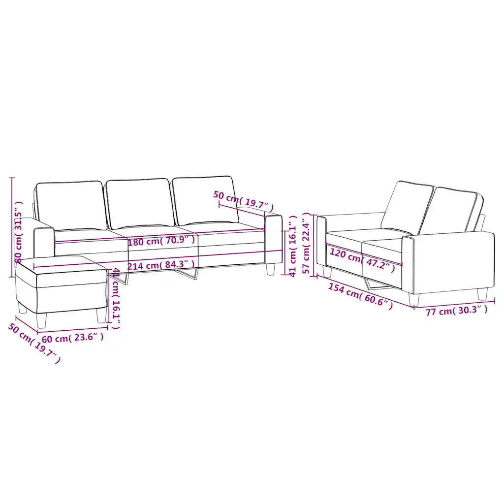 Set di Divani 3 pz Marrone in Tessuto 3201909