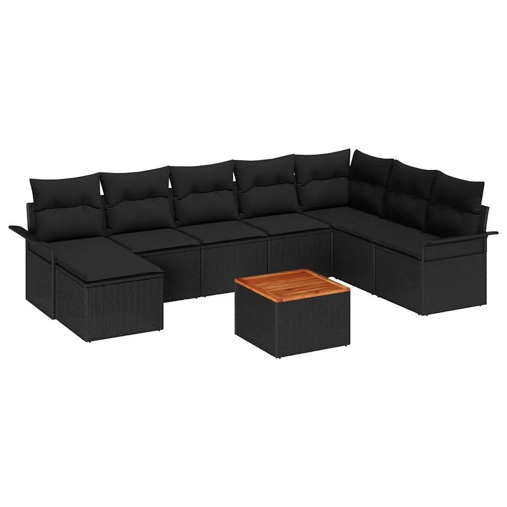 Set Divano da Giardino con archiviazione 9 pcs Nero polyrattan