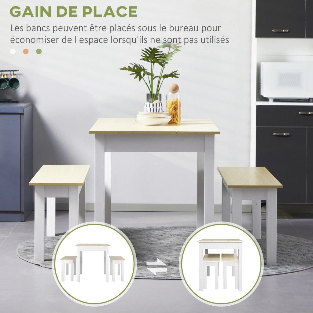 Tavolo da Pranzo Allungabile con 2 Panche ¨C Zephmum ¨C Legno Massello Effetto Rovere 120x60x75 cm