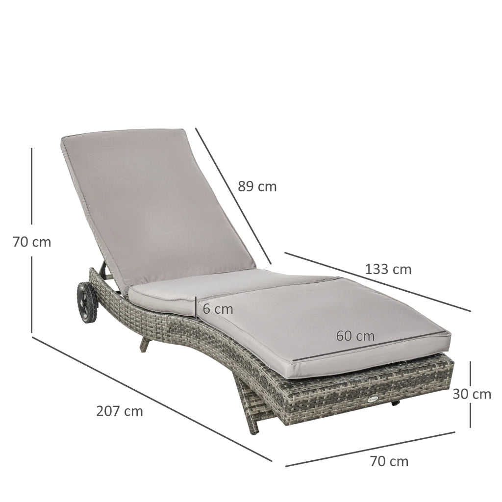 Sdraio da Giardino in Rattan PE ¨C Xylo ¨C Schienale Regolabile, Cuscino, 207x70x70cm, Grigio