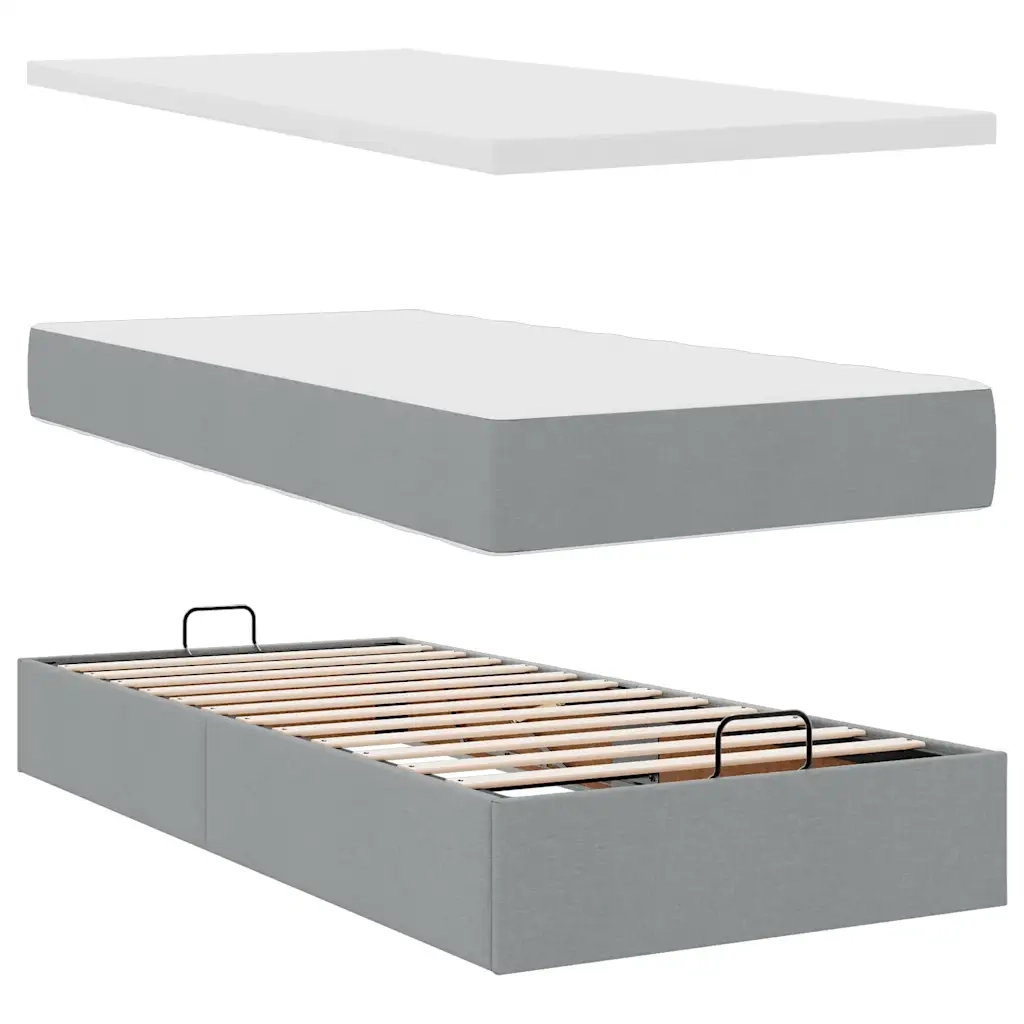 Pouf Letto con Materasso Grigio Chiaro 100x200 cm in Tessuto 3312367