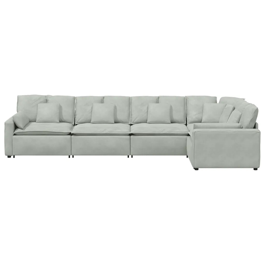 Divano Modulare con Cuscini in Velluto Grigio Chiaro 3321328