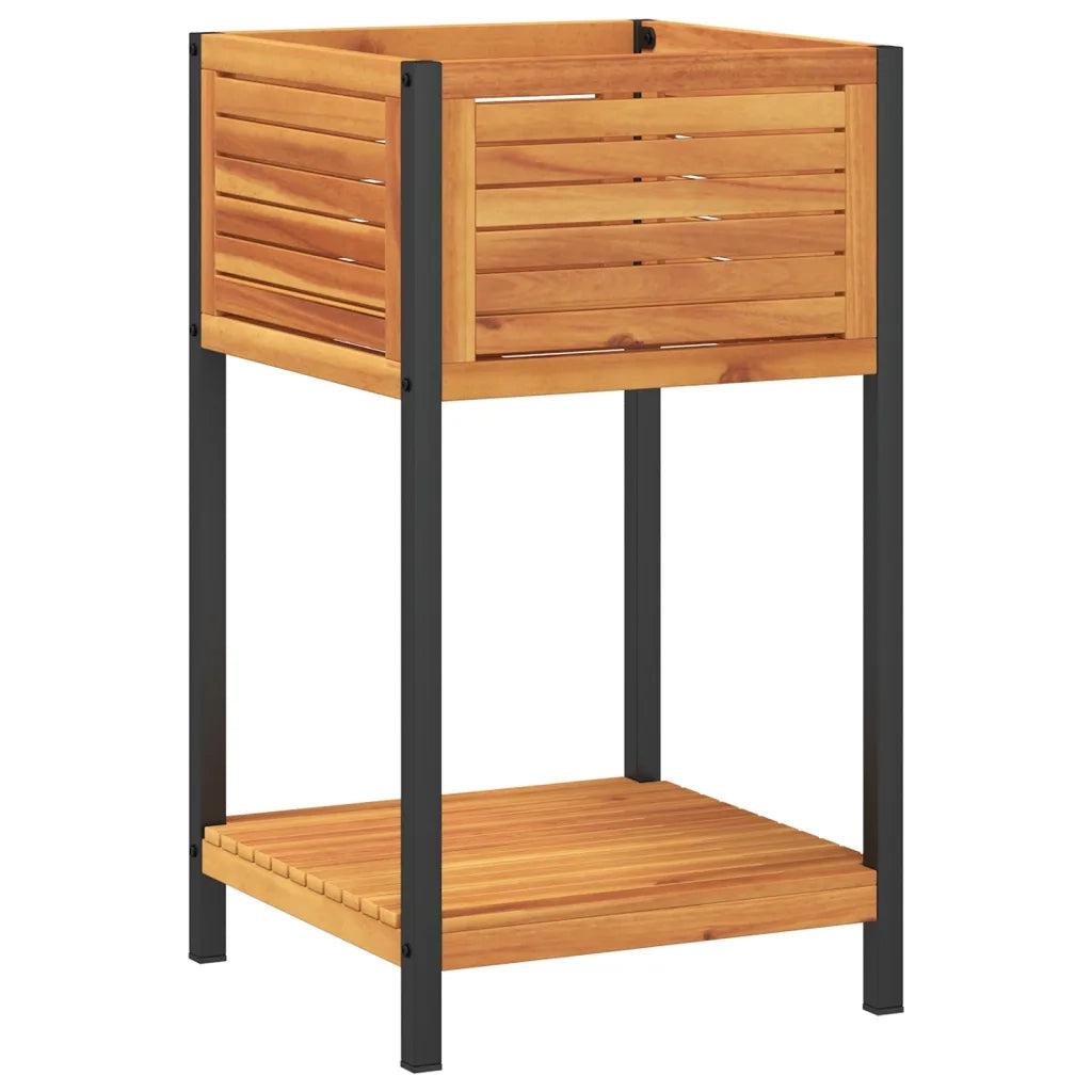Fioriera con Ripiano-Vaso con Mensola 45x45x80 cm in Legno Acacia e Acciaio