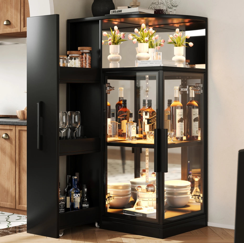 Vetrina in vetro estraibile 64x42x112 cm con LED; nera