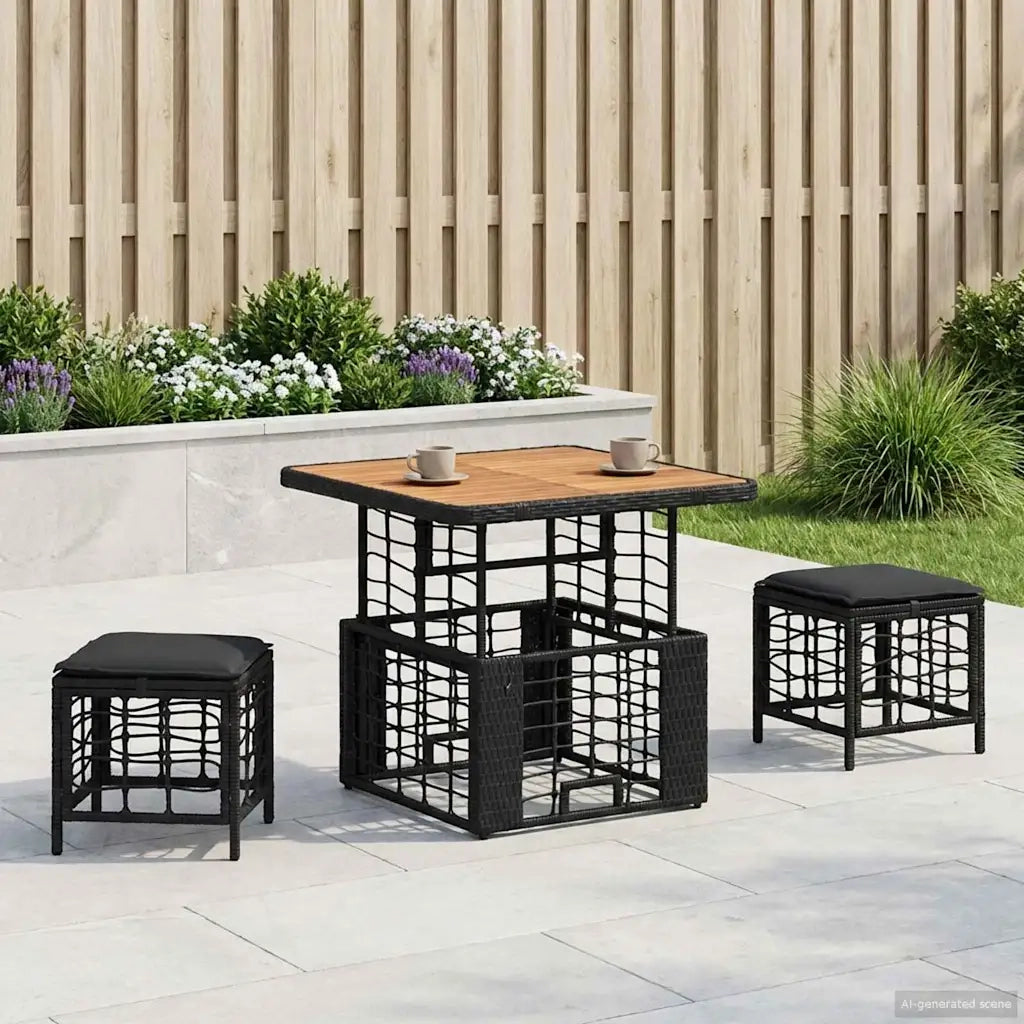 Set da Pranzo per Giardino con cuscino 3 pcs Nero e Grigio 42026758