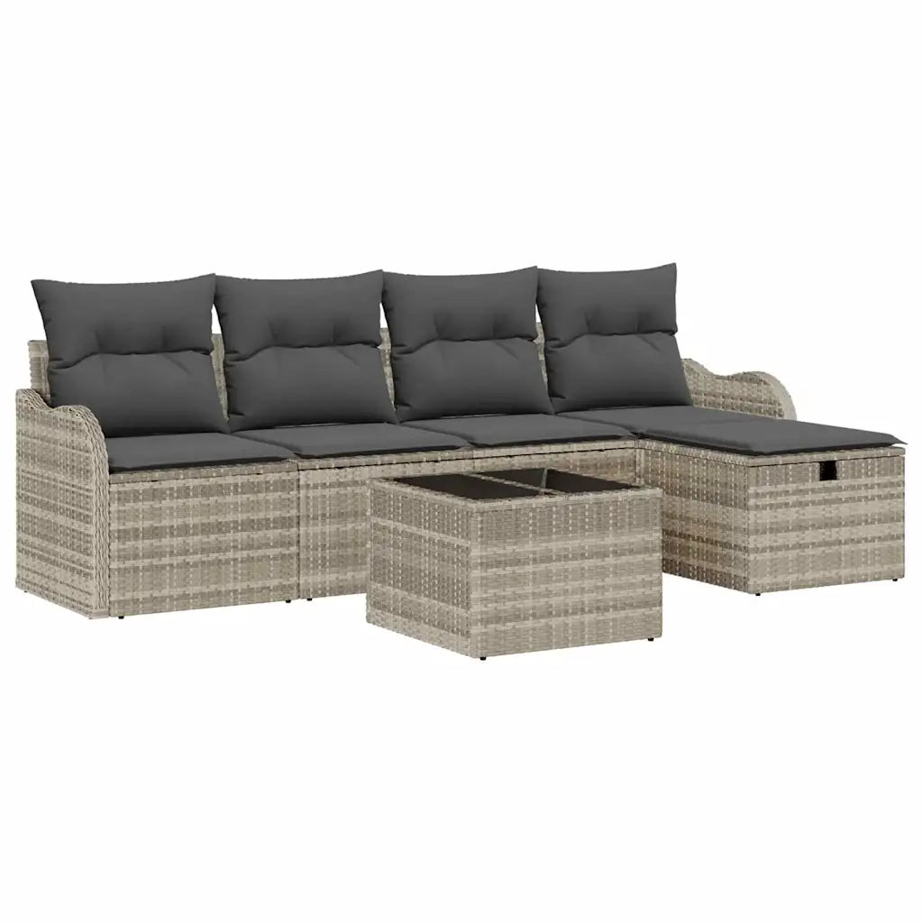 Set Divano da Giardino 6 pcs Grigio chiaro polyrattan