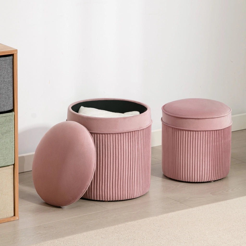 Pouf Poggiapiedi Rotondo Impilabile Imbottito ¨C Zephmum ¨C Velluto Rosa