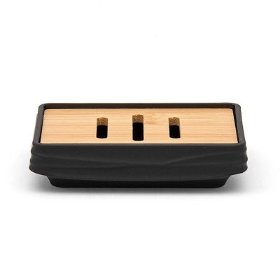 Porta sapone da appoggio nero in abs e bambù Wave