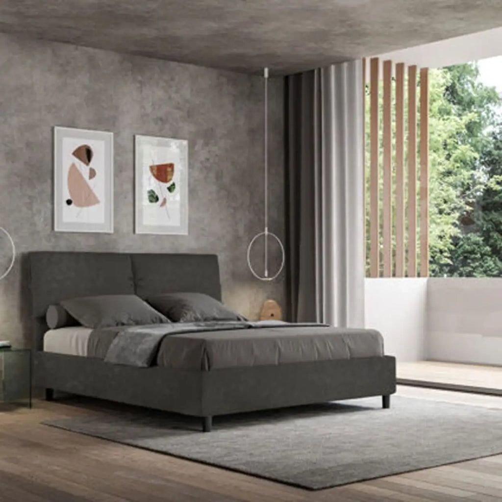 Letto matrimoniale contenitore imbottito 160x210 microfibra grigio Mados
