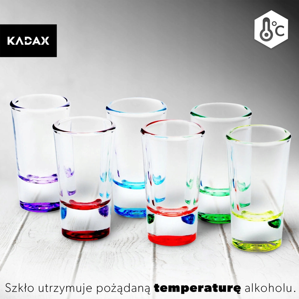 Set di 6 bicchierini da shot di vodka KADAX, colorati, da 28 ml.