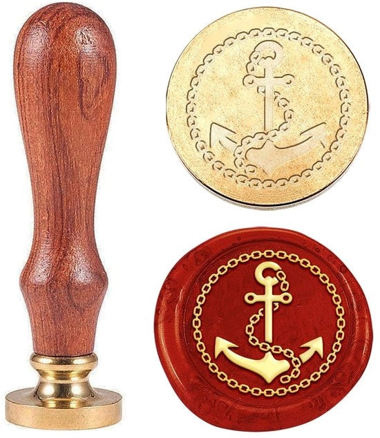 Timbro Vintage 25 mm in Ottone con Manico in Legno - Disegno Anello/Elmo - Decorazione di Busta - Sigillatura Perfetta - Timbro Sigillante