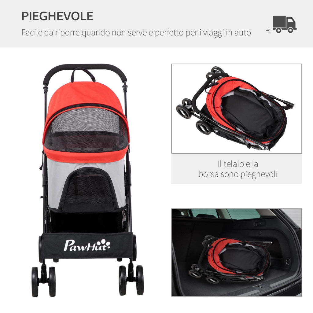 Trasportino per Cani Pieghevole con Tettuccio ¨C zephmum ¨C 82x49.5x98cm, Rosso