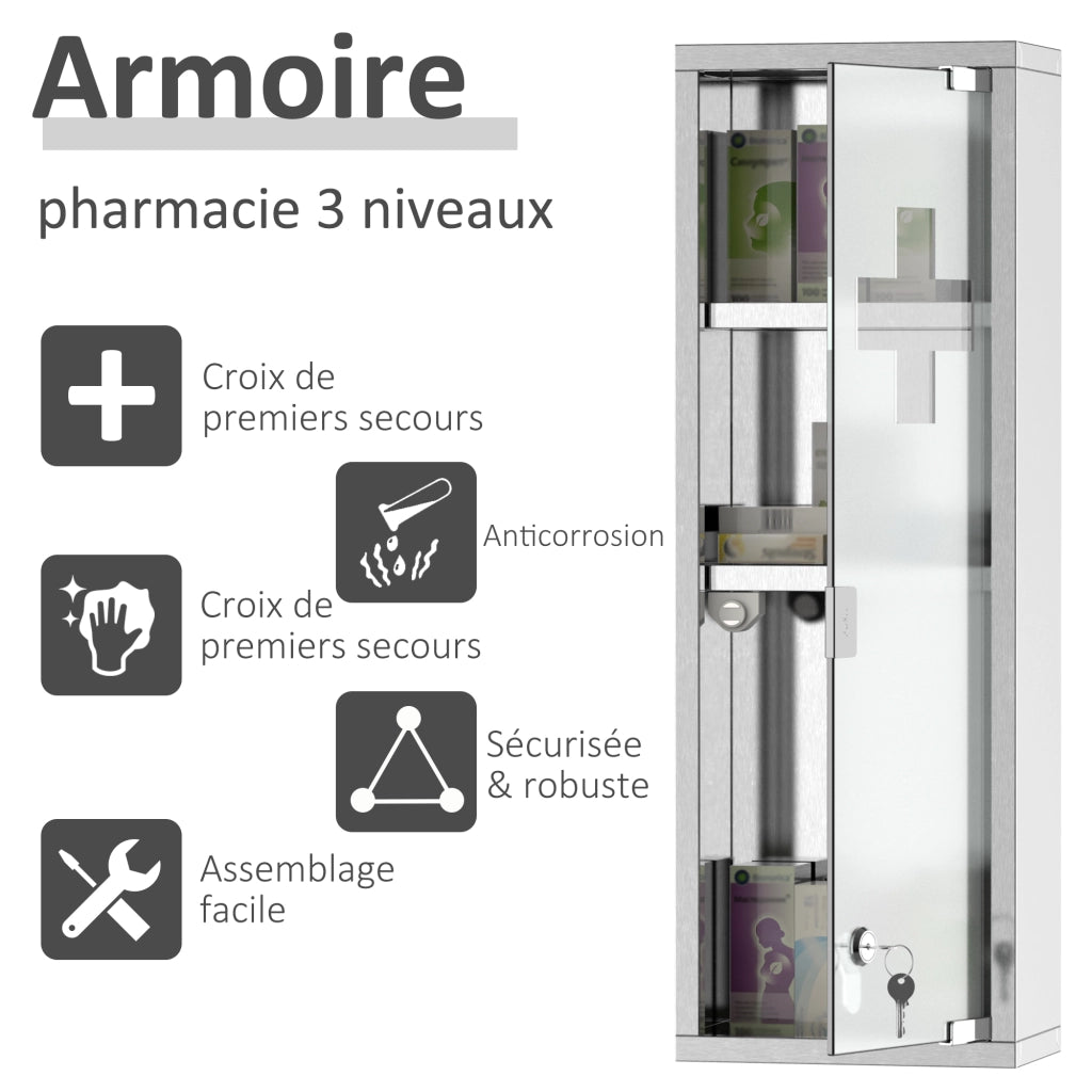 Armadio Farmacia ¨C zephmum ¨C Bianco Acciaio Inox 20x12x58 cm