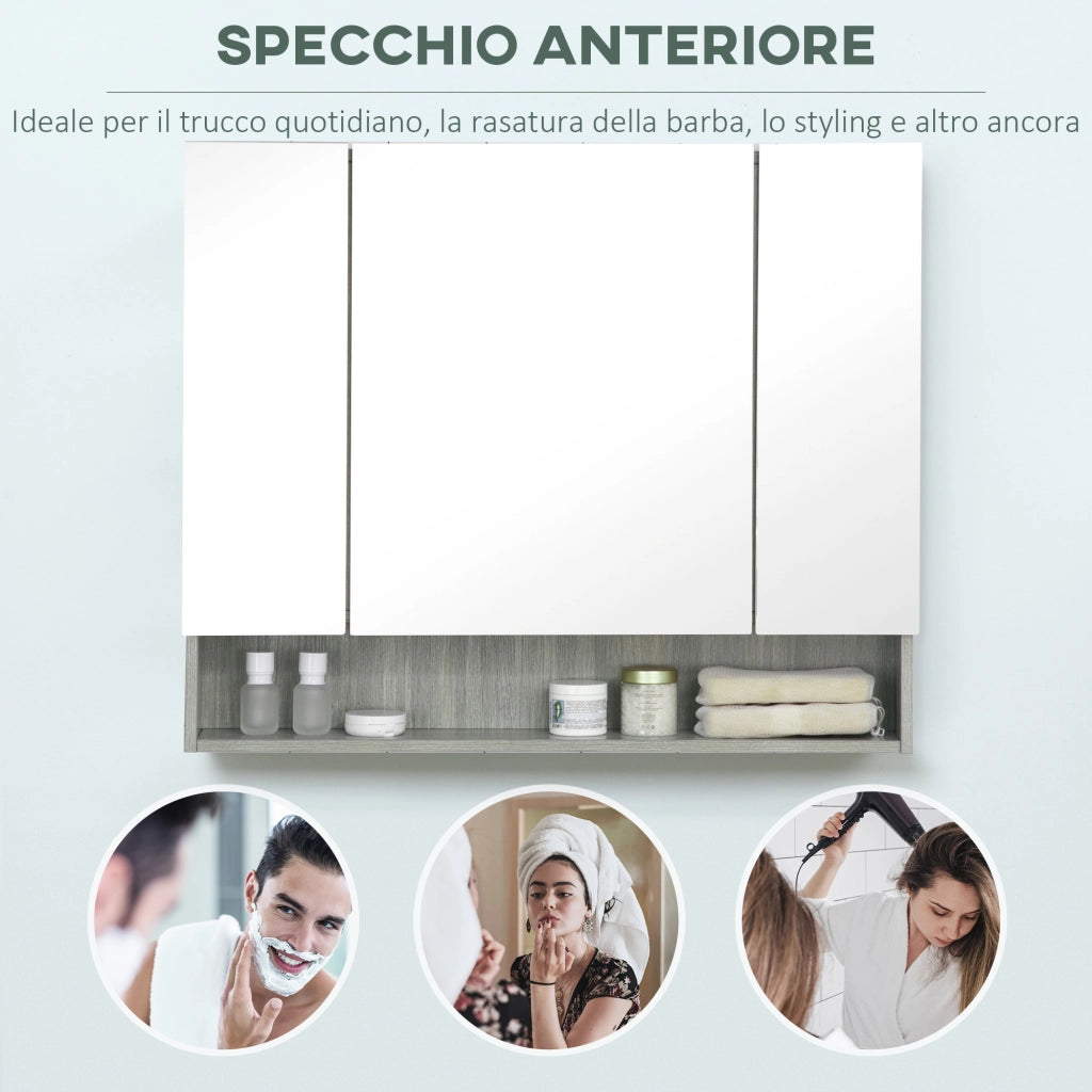 Armadio con specchio e ripiani ¨C Minimal ¨C Grigio, legno, vetro, 90x15x75 cm
