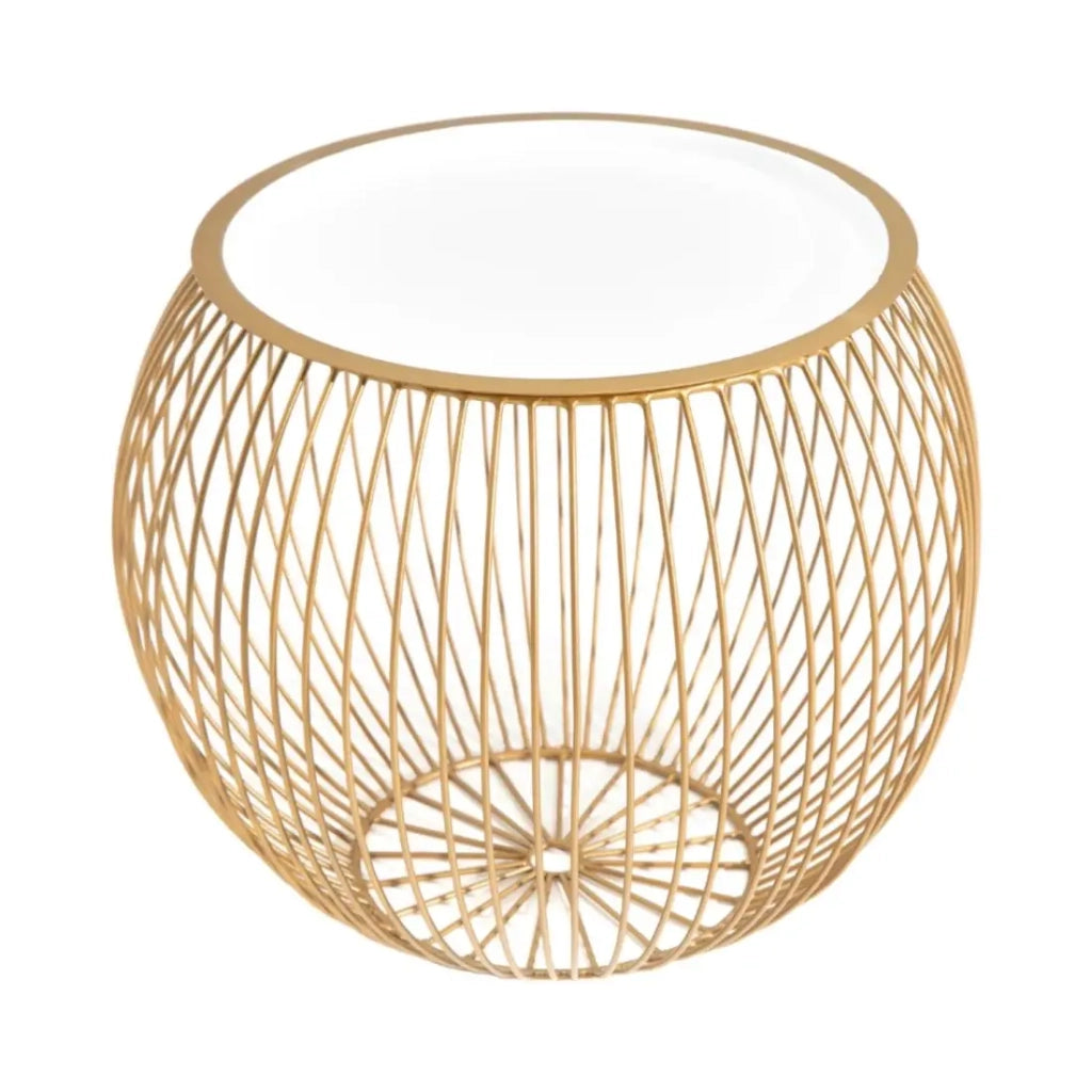 Tavolino basso ELYSKA rotondo 41 cm in metallo dorato con piano da 32cm removibile stile chic