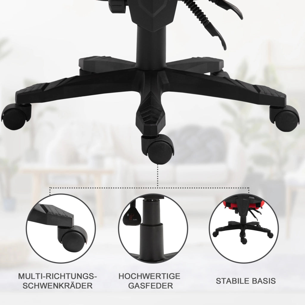 Sedia da gaming, sedia ergonomica da scrivania con poggiapiedi, regolabile in altezza, in poliestere, nero/rosso, 58 x 72 x 112-122 cm, per ufficio e