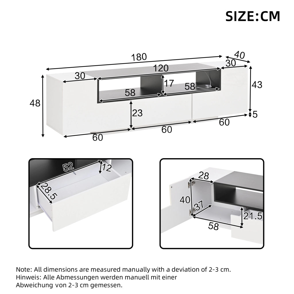 Mobile TV con LED e Cassetti ¨C MINIMAL ¨C Bianco Lucido/Nero, 180x40x48 cm