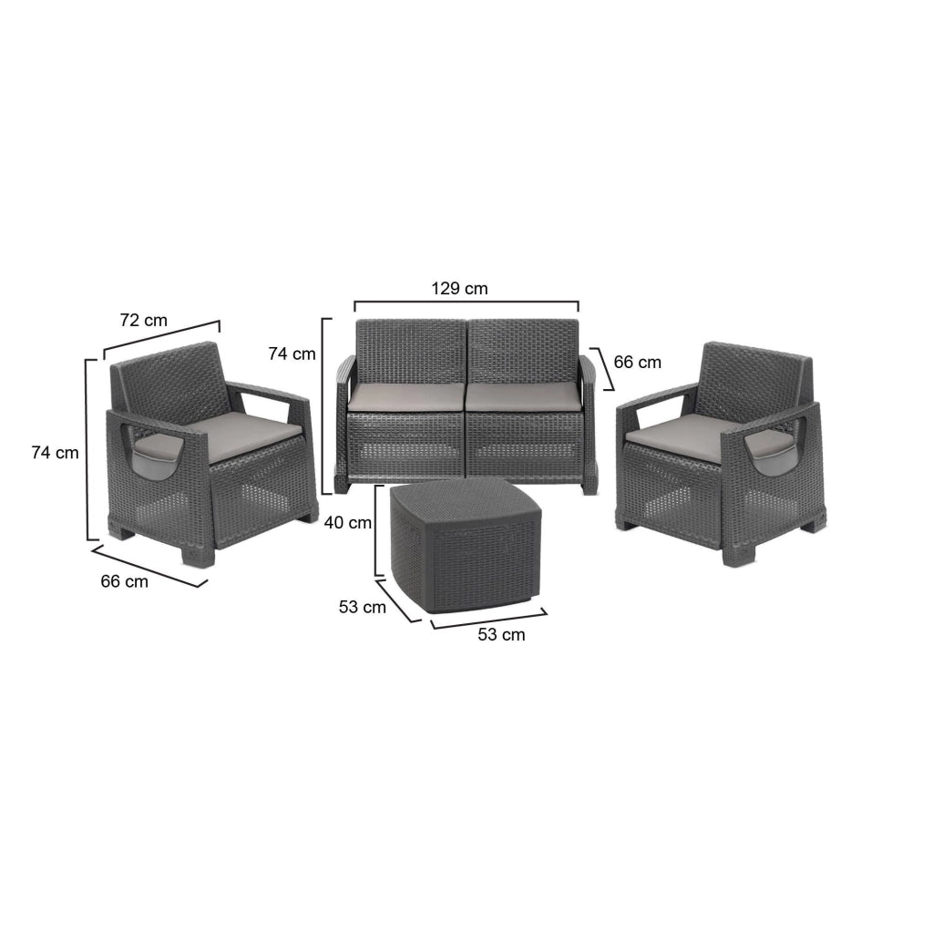 Salottino Outdoor Triulzi, set Salotto da Esterno 4 Posti Made in Italy, Grigio Antracite