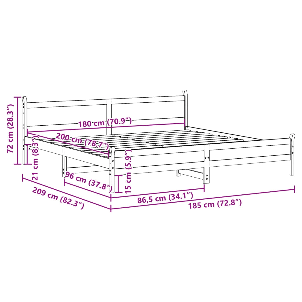 Letto senza Materasso 180x200 cm in Legno Massello di Pino 855582