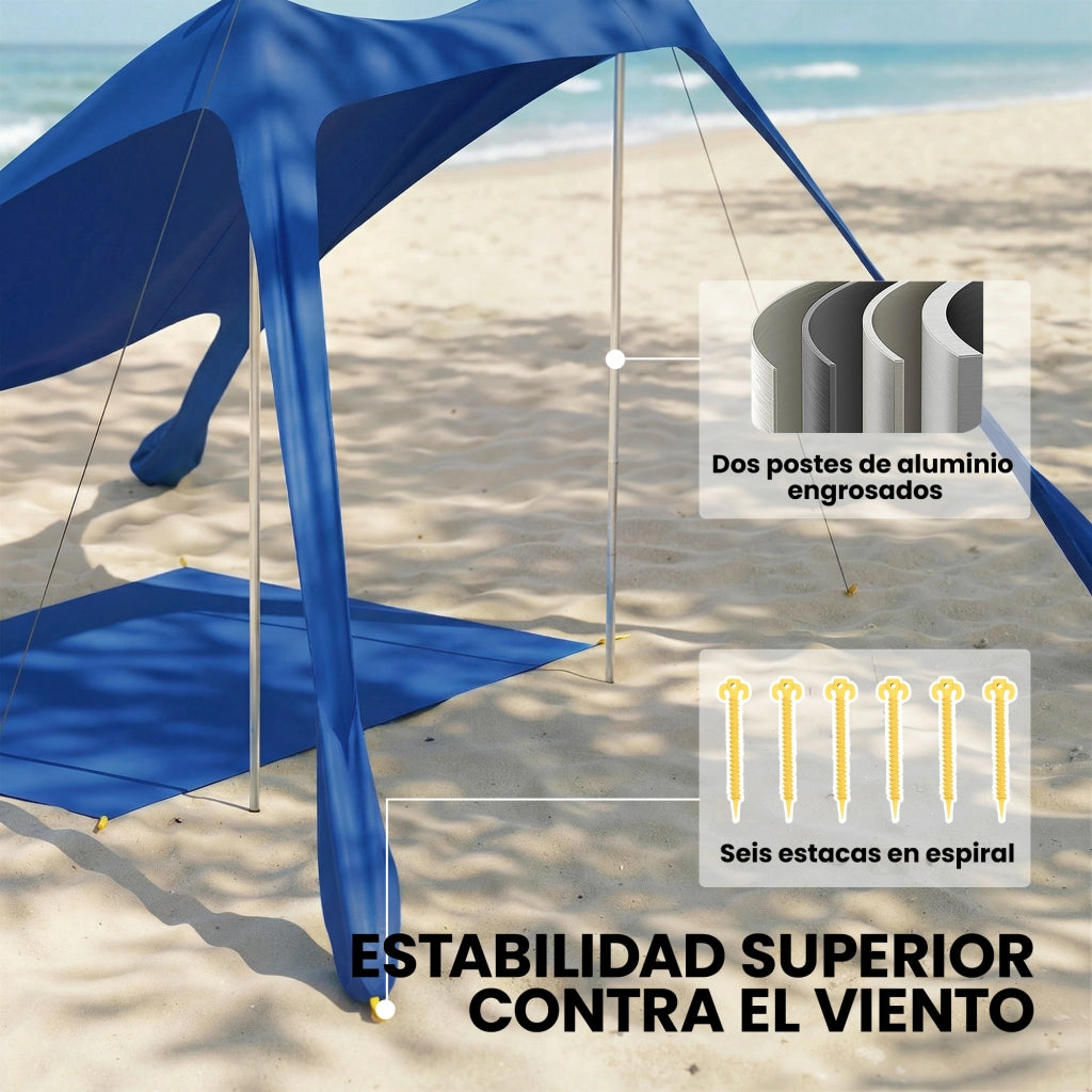 Tenda da Spiaggia Pieghevole ¨C Xylo ¨C UPF50+ Alluminio Blu con Tappetino