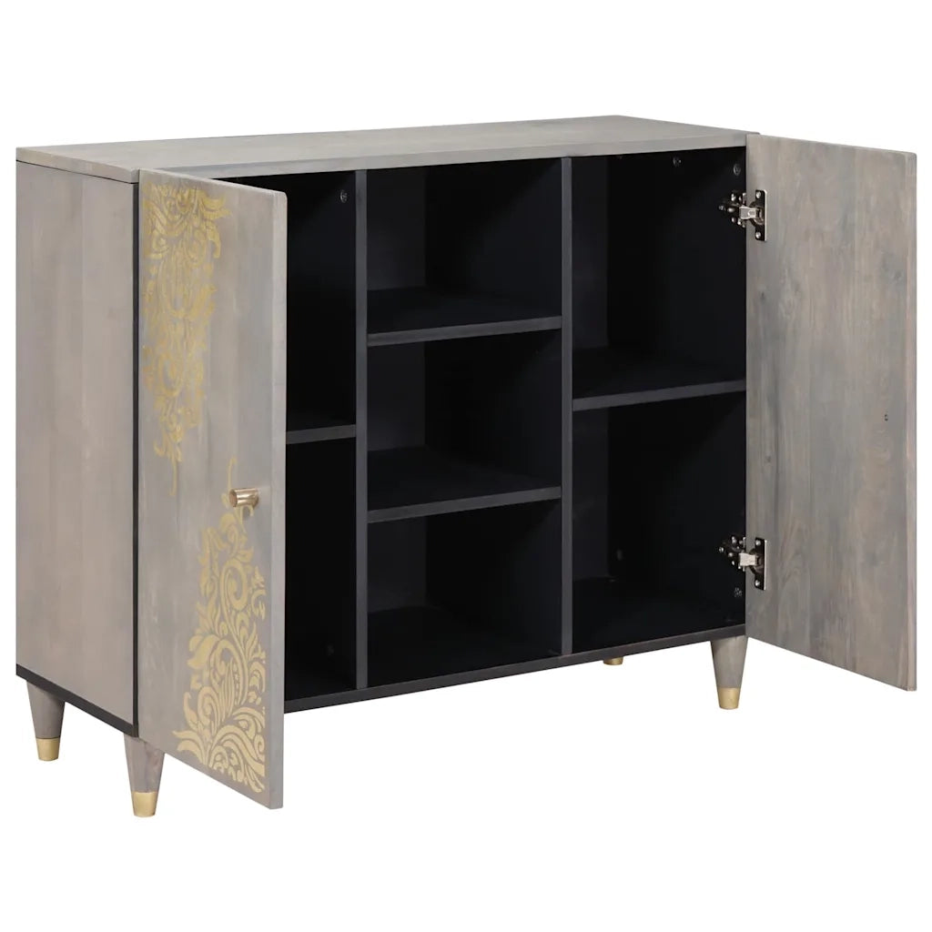 Credenza | Madia | Buffet da pranzo | Armadio da pranzo Grigio e Oro 90 x 33 x 75 cm Legno di mango massello