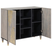 Credenza | Madia | Buffet da pranzo | Armadio da pranzo Grigio e Oro 90 x 33 x 75 cm Legno di mango massello