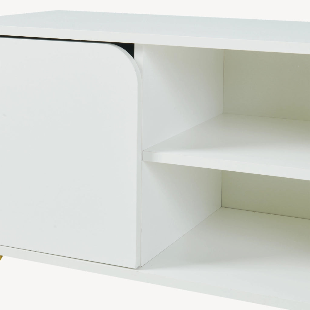 Mobile Porta TV Reyri a 2 Ante e 2 Vani Aperti 120 x 39 x 52 cm - Bianco/Dorato [en.casa]