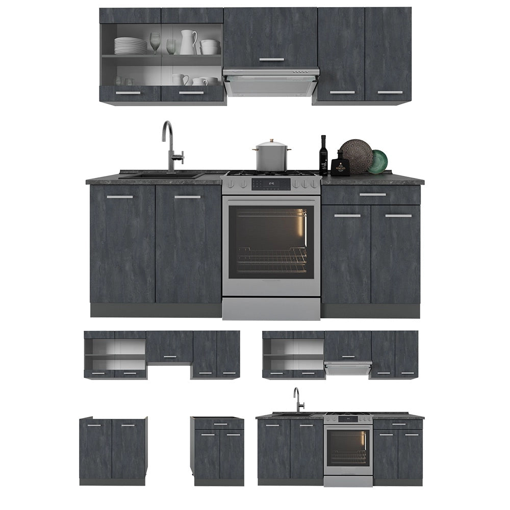 Mobile da cucina R-Line Calce nera/Antracite 200 cm PL Marmo Vicco