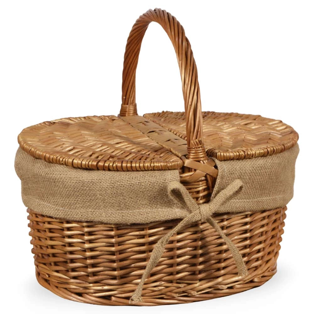 Cesto picnic campagnola Grande in Vimini e Juta con Coperchio cm 50 x 32 x h 42