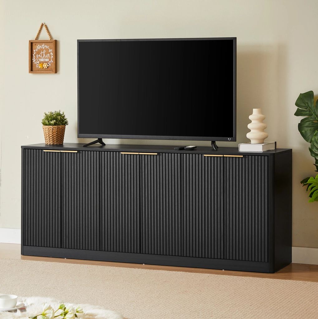 Credenza moderna 170 cm con design ondulato; 6 ante; in MDF nero