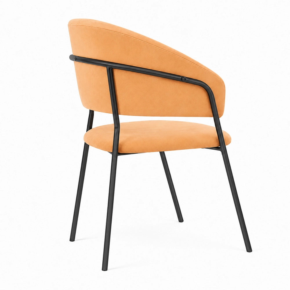Sedie da sala da pranzo set da 4 Aurelia in velluto arancione con gambe nere