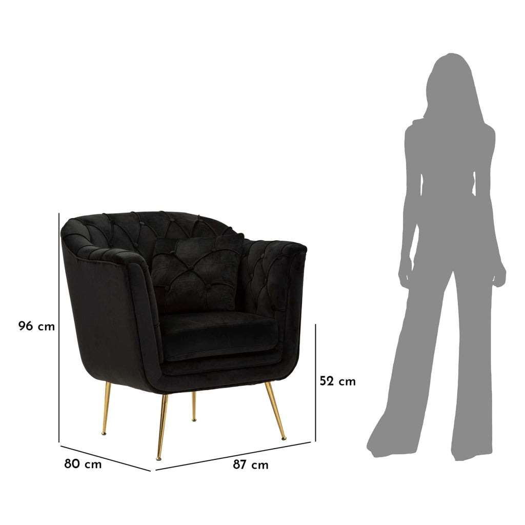Poltroncina Turtuk, Poltrona con Cuscino, 88x83x91h cm Nero