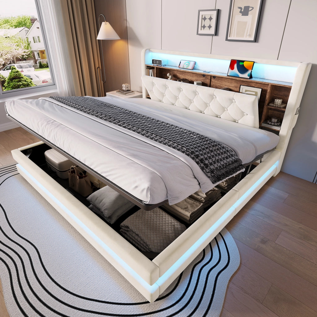 letto imbottito velluto beige 180 x 200 cm