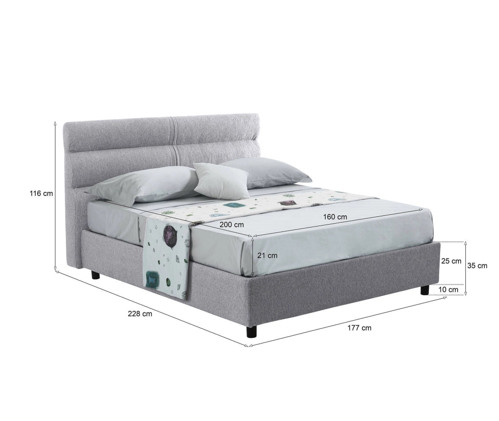Letto Matrimoniale Bedero, Letto Matrimoniale Materasso Incluso Made in Italy, Grigio