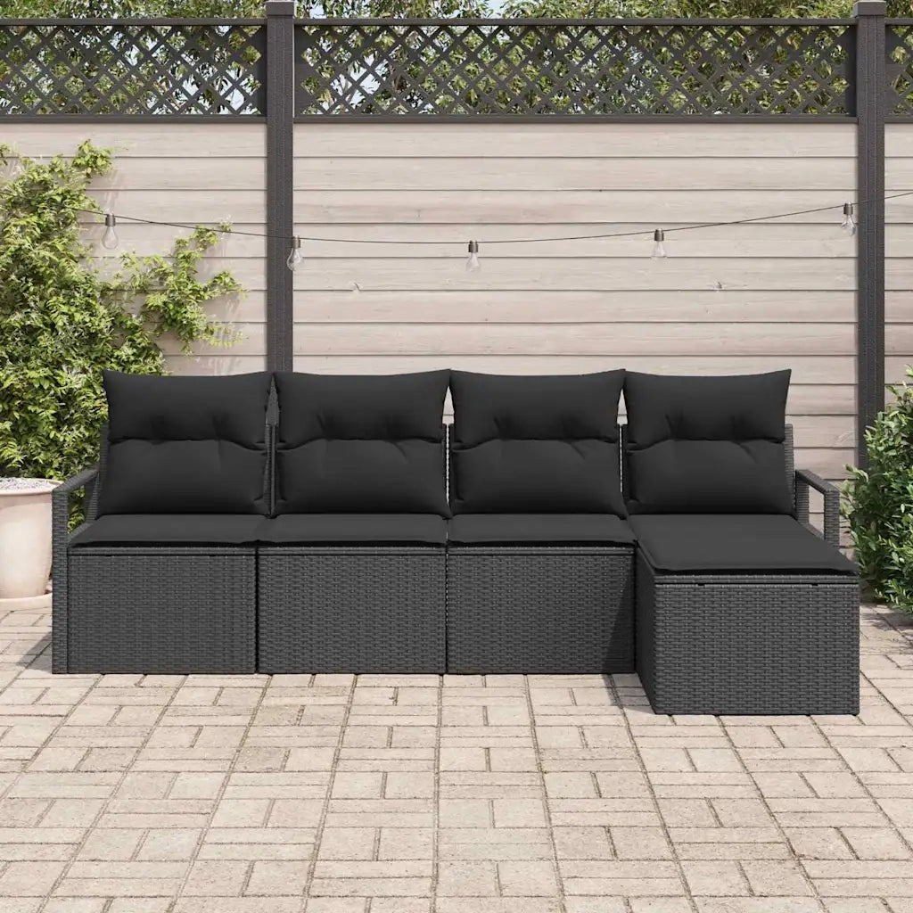 Set di divani con cuscino 5 pcs Nero polyrattan 3355012