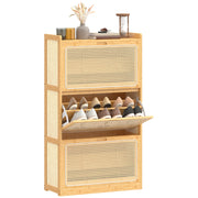 Scarpiera in Bamb¨´ con 3 Cassetti di Rattan per 18-21 Paia di Scarpe ¨C Minimal ¨C 69x29x120 cm Natural