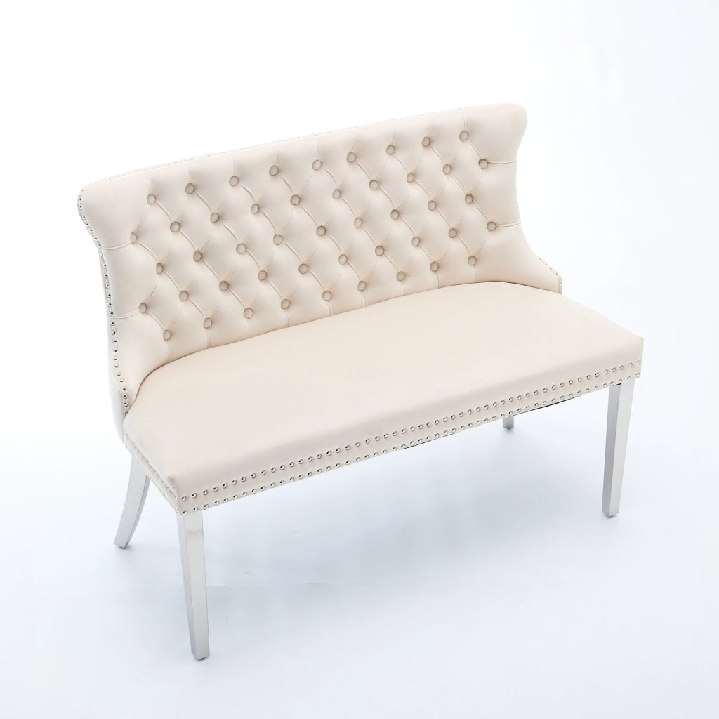 Panchina Imbottita 2 Posti ¨C MINIMAL ¨C Velluto Beige, Gambe Metallo, Schienale, Stile Moderno
