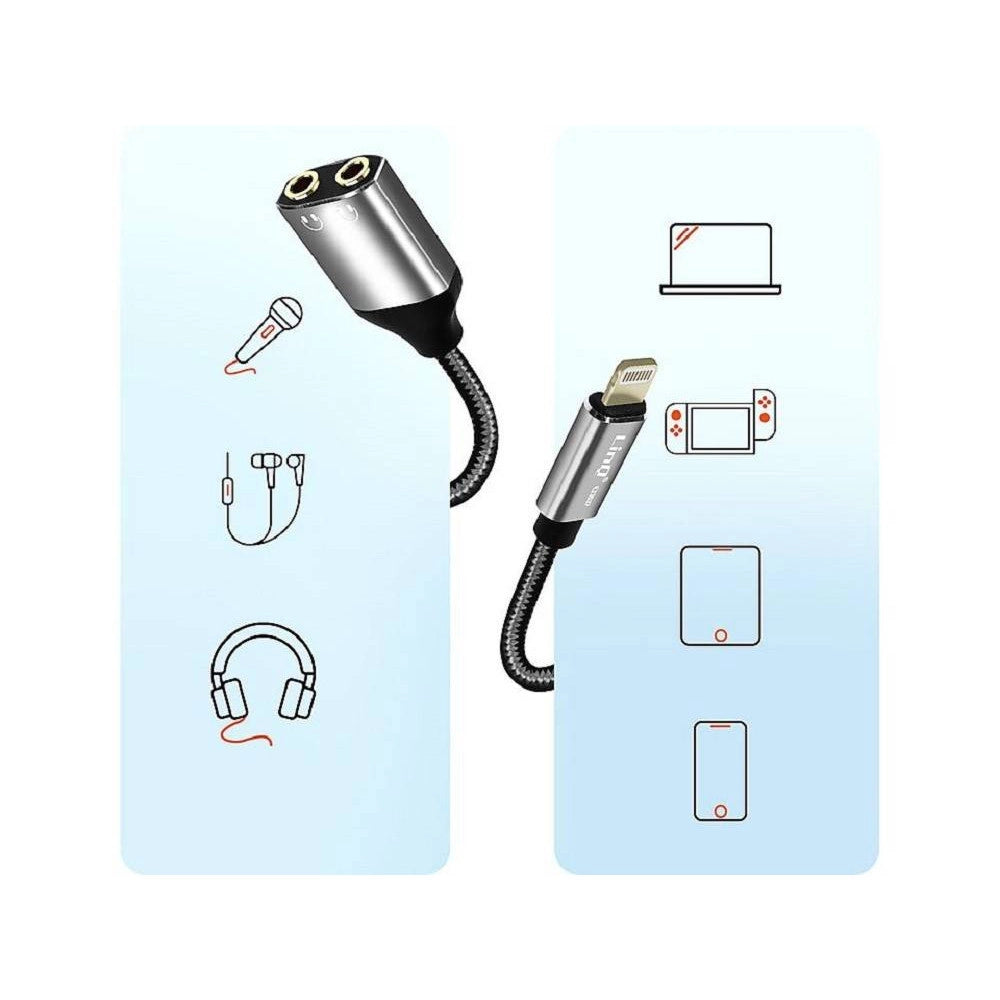 Trade Shop - Cavo Intrecciato Adattatore Audio Da Lightning Maschio A 2 Jack 3,5mm Femmina Lt3537 -