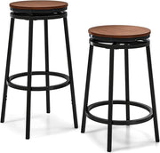 Set di 2 Sgabelli Girevoli e Regolabili in Altezza, Sgabelli da Bar in Metallo e MDF con Poggiapiedi, Mobile per Isola della Cucina, Sala da Pranzo e Salotto, Marrone e Nero