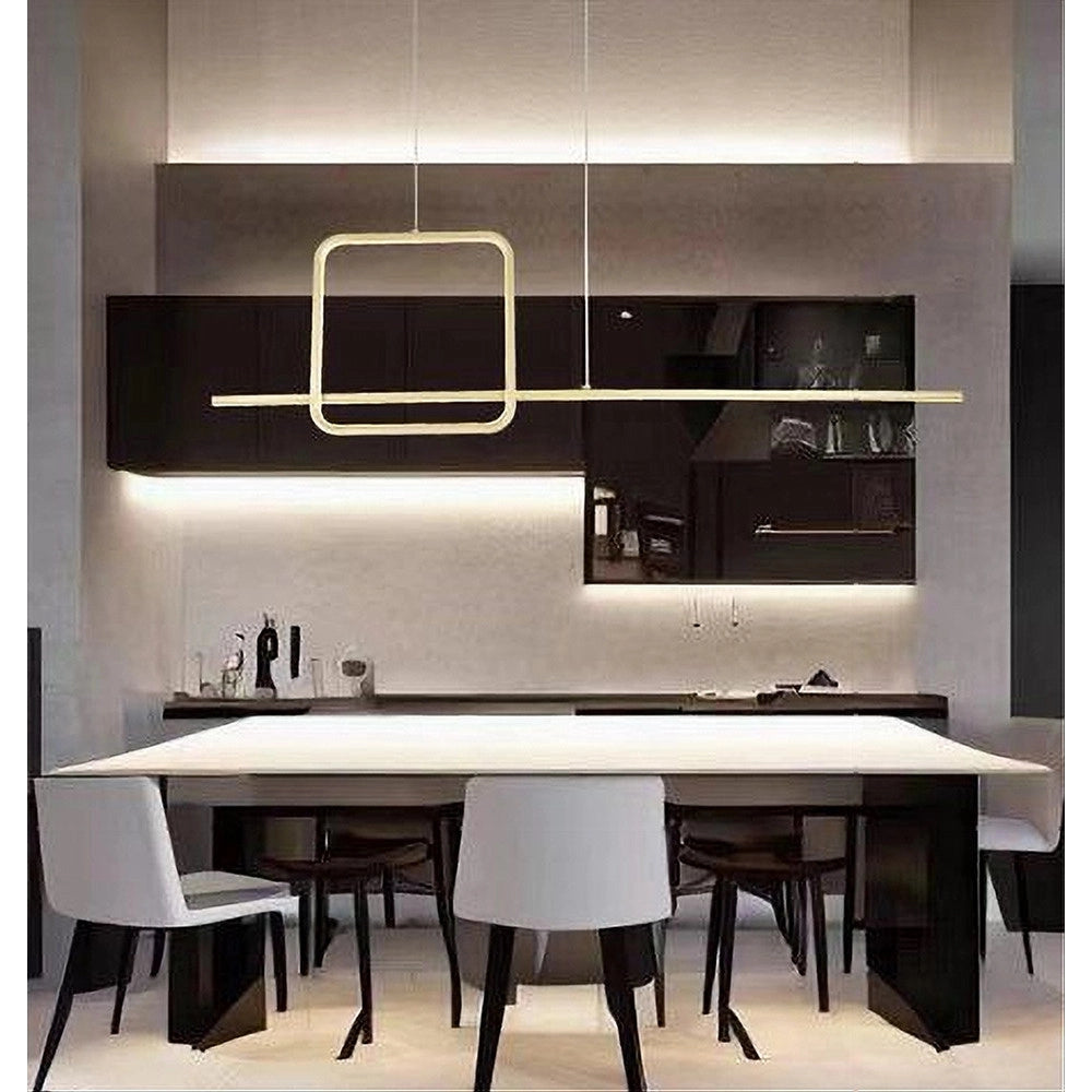 Trade Shop - Lampadario A Sospensione Led 48w Design Quadrato Linea Oro Ip20 Cucina Luce 6500k 33528 -