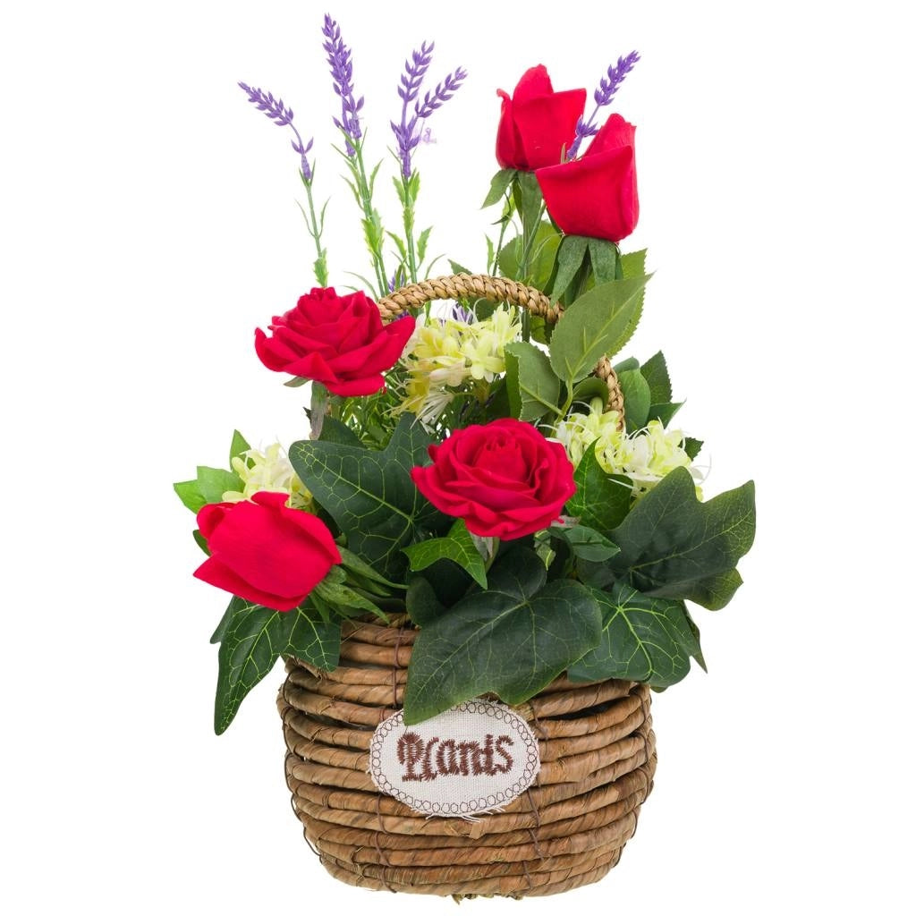 Cesto in corda con mazzo di fiori 26x26x44h