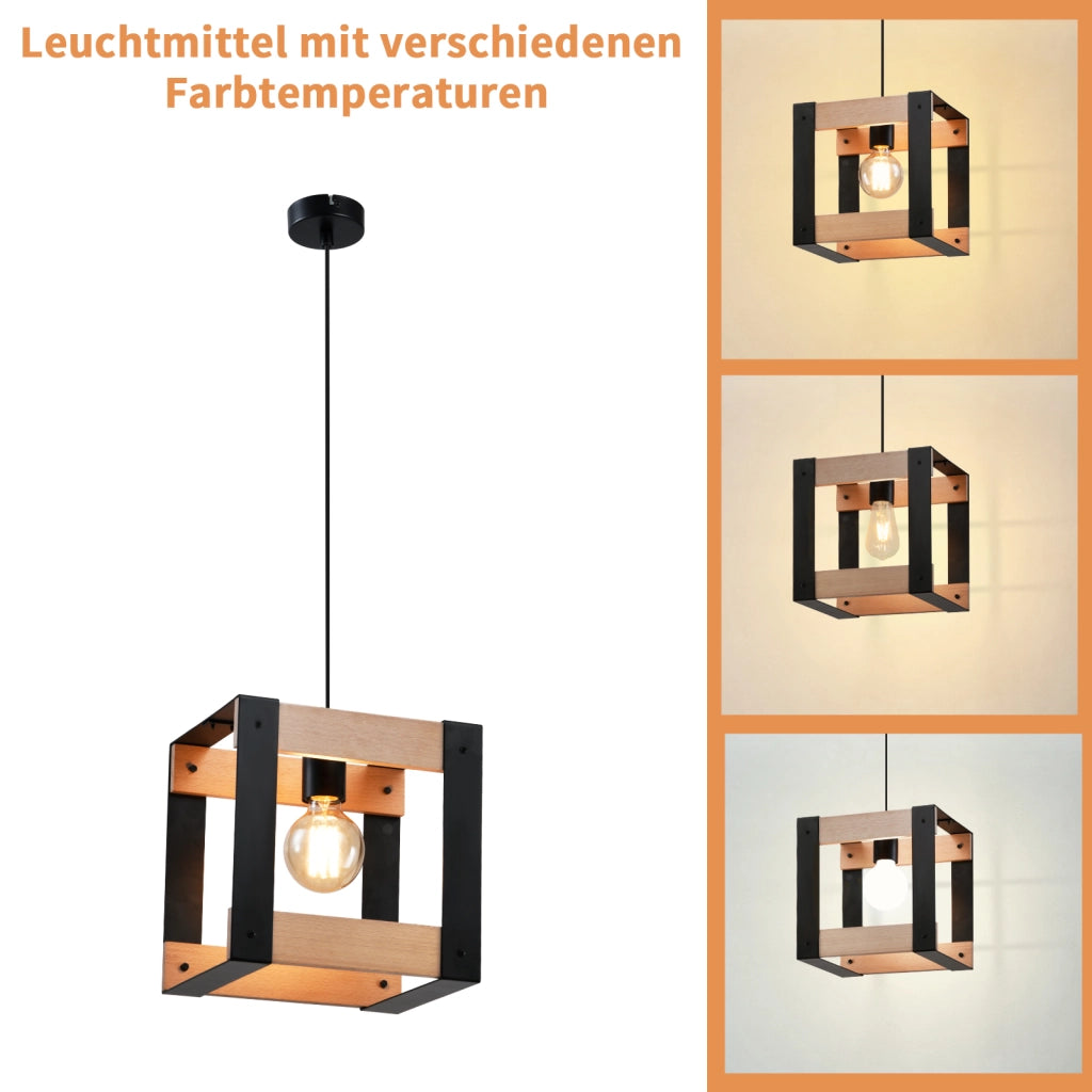 Lampada a sospensione ZMH 1 Luci in Legno ZMH Metallo Vintage Nero E27