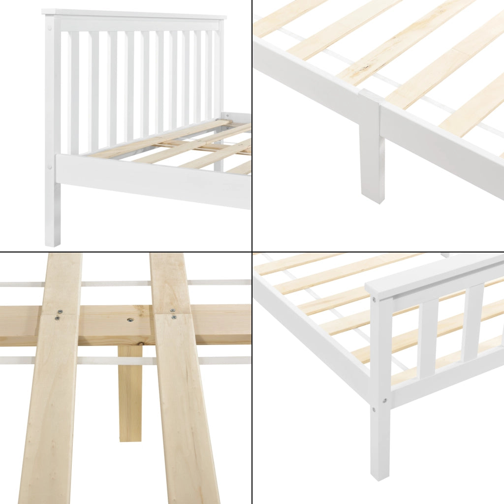 Struttura Letto Francese Breda 140 x 200 cm Letto in Legno di Pino con Testiera e Pediera - Bianco [en.casa]